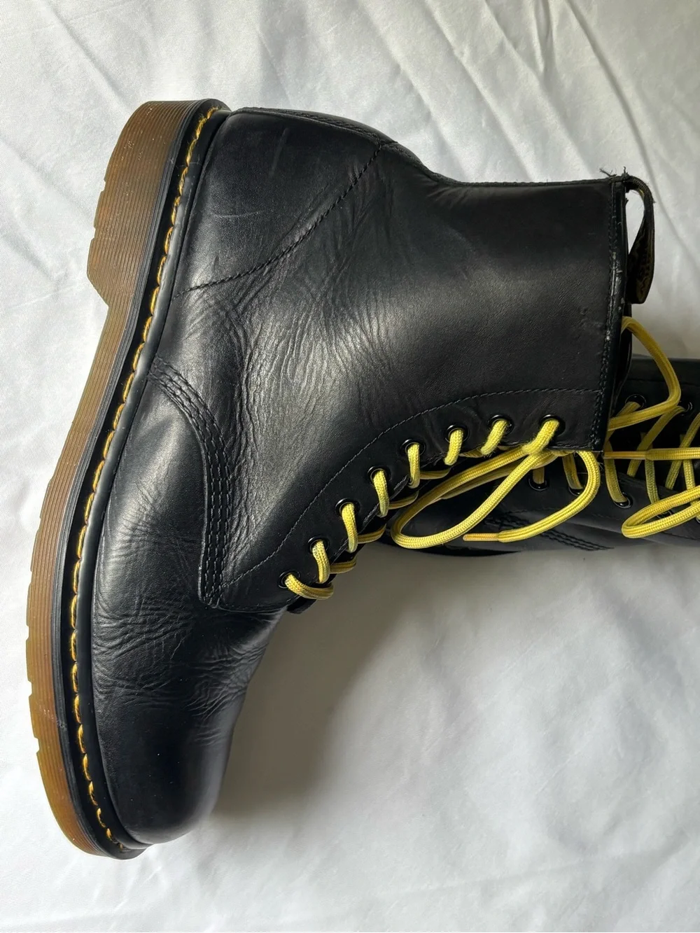 Dr. Martens Black Leather Boots with Yellow Laces